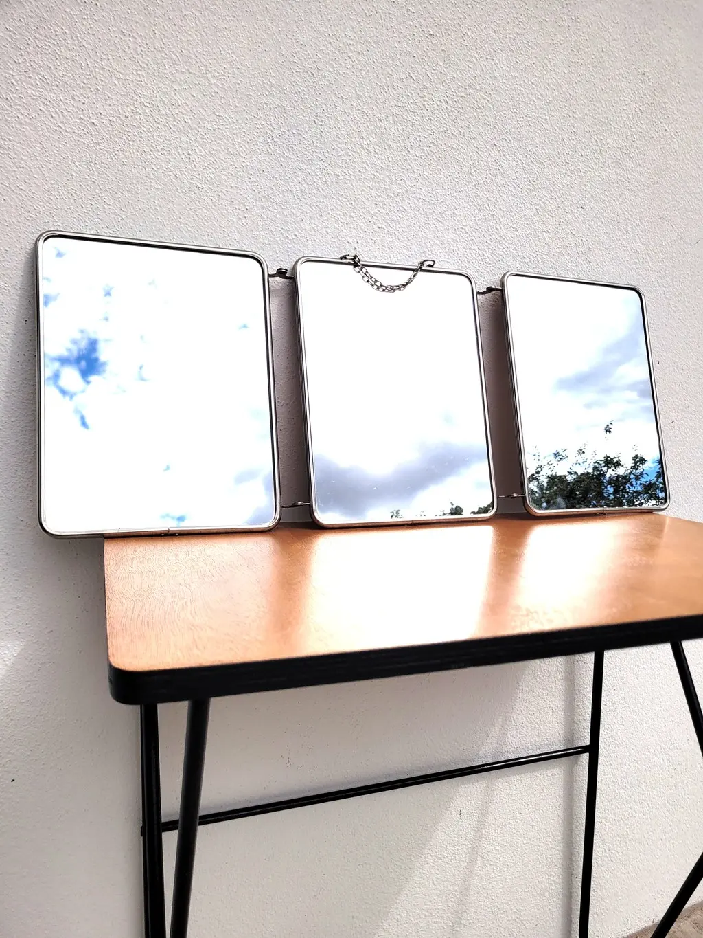 Miroir de barbier triptyque vintage blanc 06
