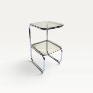 Table d’appoint vintage années 70 en métal chromé et verre fumé 01