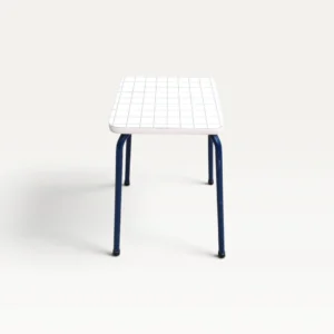 Tabouret vintage années 80 mélaminé quadrillé bleu marine 01