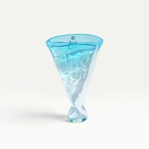 Porte bouquet vintage artisanal en verre soufflé bleu 01