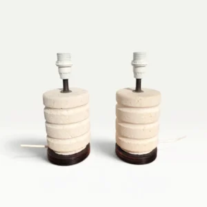 paire de pieds de lampe vintages en pierre calcaire et bois annees 70 80 06