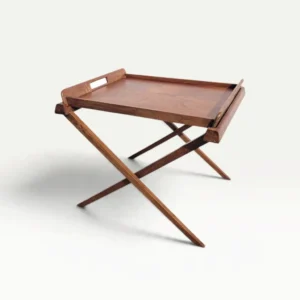table d appoint vintage plateau en bois sur pietement pliant en x 01
